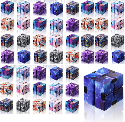 48 Pcs Cube Sensory Toy Handheld Infinite Cube Flipping Hand Cube Desk Gift Portable Blocks for Teen Adult Anxiety Stress Relief Valentine's Day(Starry Sky Style)