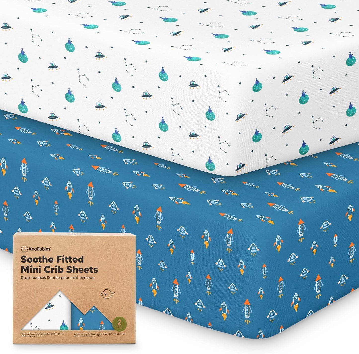 2-Pack Mini Crib Sheets Fitted - 38x26 Pack N Play Sheets for Pack and Play Mattress, Organic