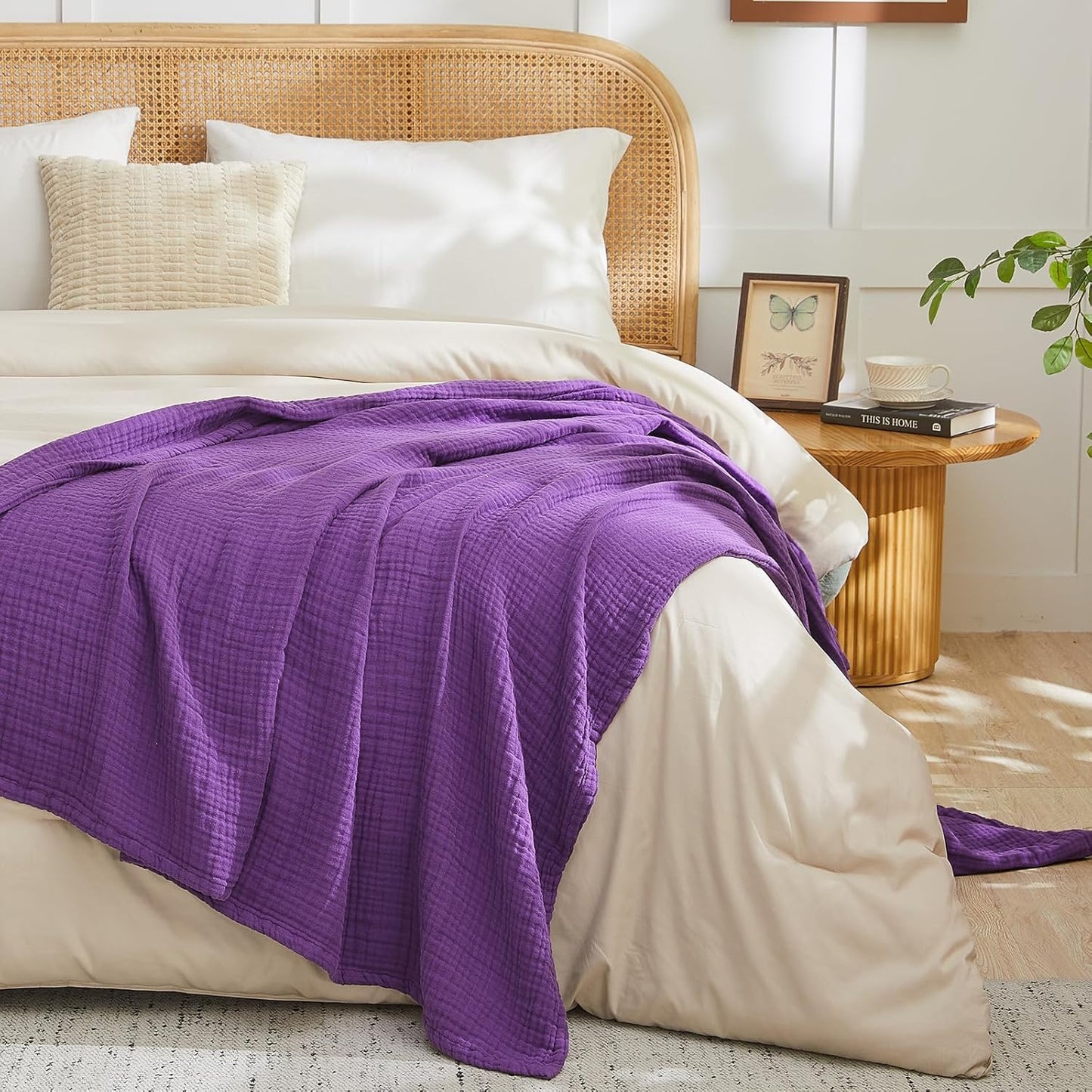 EMME Cotton Muslin King Blanket Bed Layering Breathable Gauze Blanket Soft Lightweight Blankets