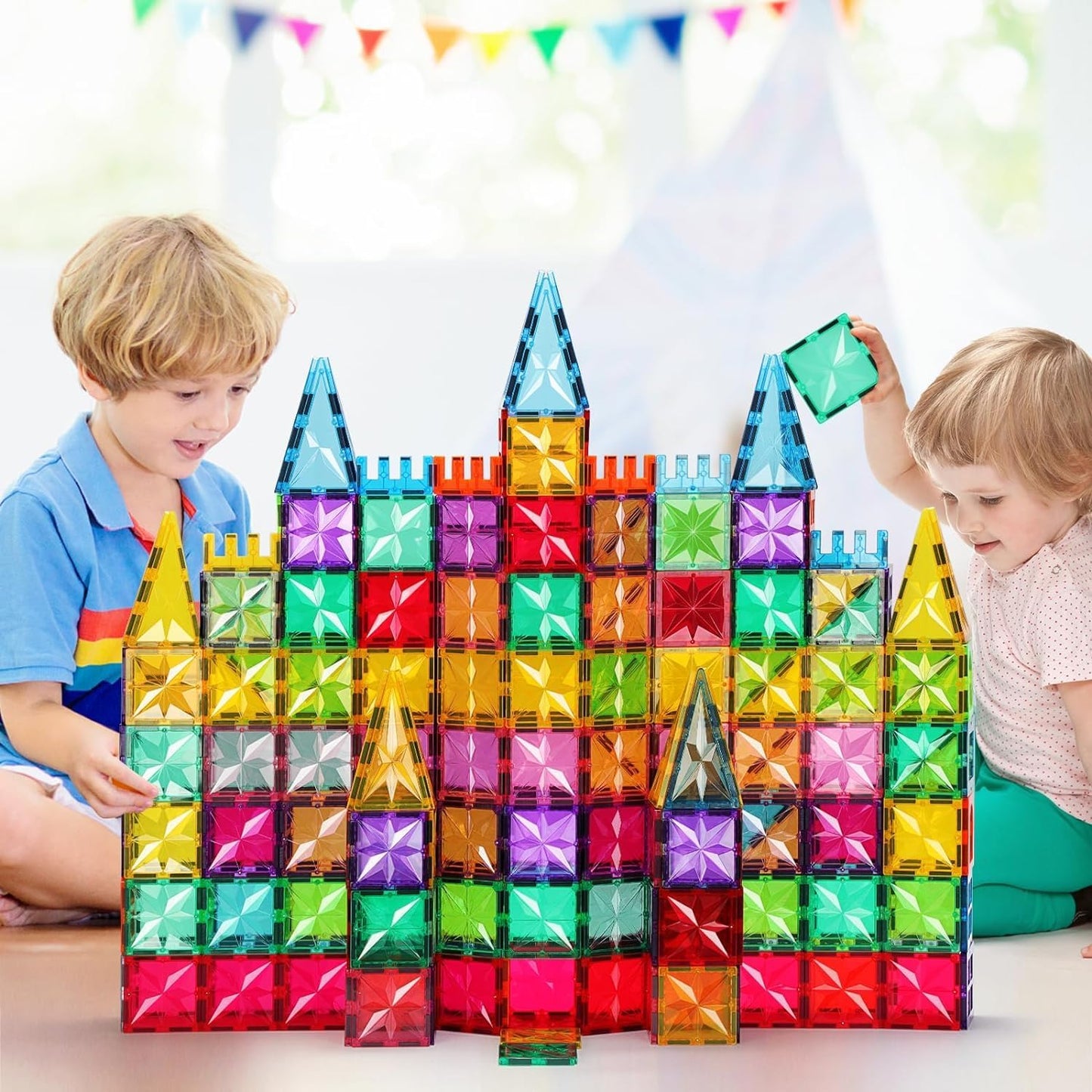 Magnetic Tiles,100PCS Star Magnetic Building Blocks Toy for Ages 3 4 5 6 7 8 9,Magnetic Tiles for Toddlers Gifts,Montessori Toys,STEM Toys Christmas Toy Gift for Kids Boys and Girls