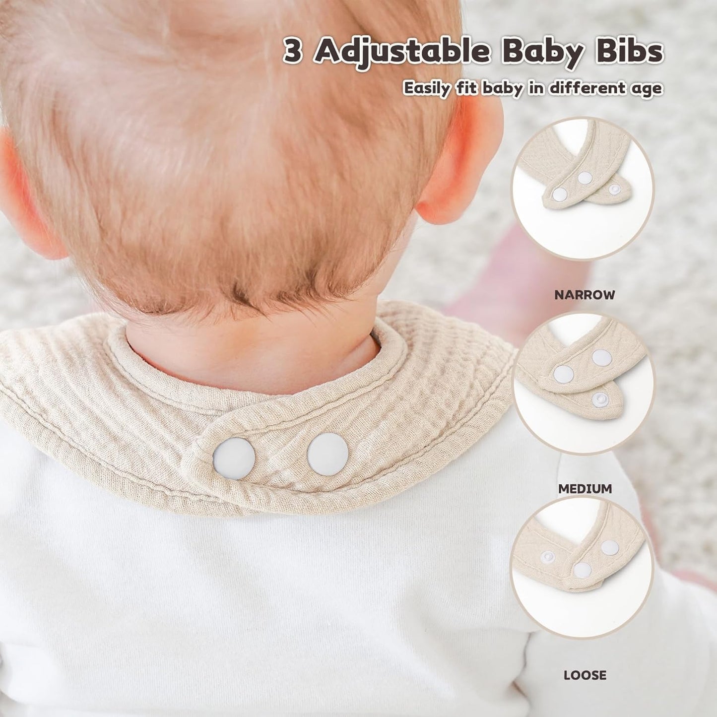 Susurration Muslin Baby Bibs 8 Pack Bandana Drool Bibs, Soft Square Adjustable Baby Drooling Bibs for Unisex Girls & Boys