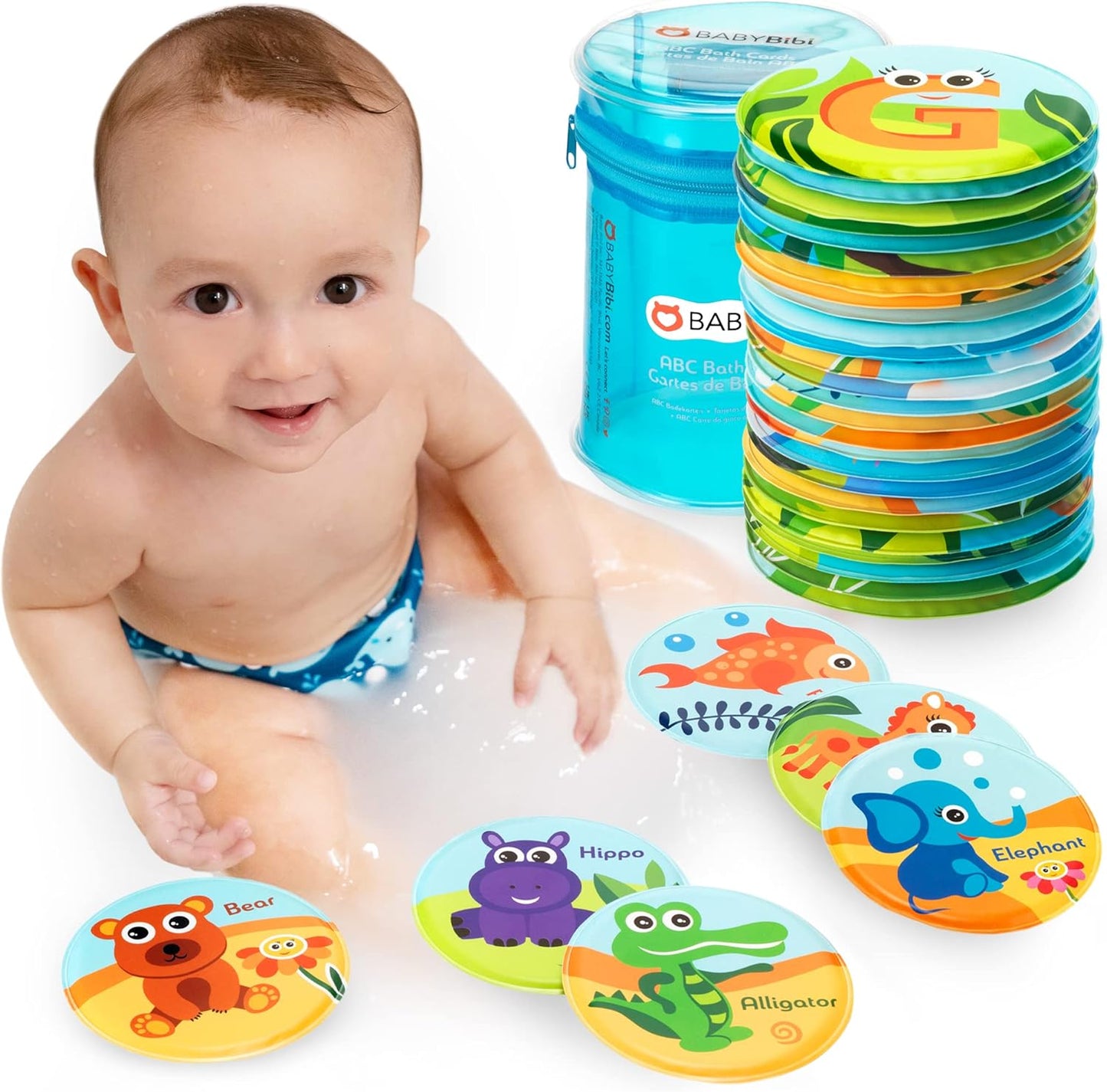Floating Animals & Alphabet Flash Cards for Bathtub - Preschool Learning Toddler Flash Cards