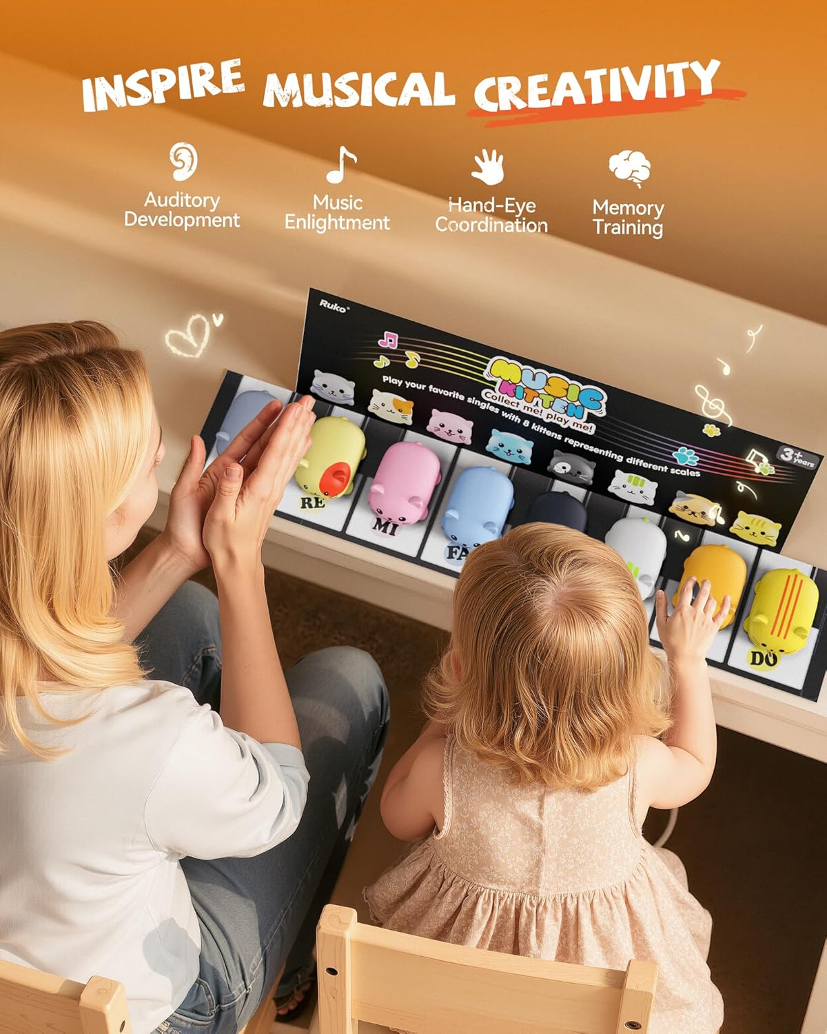 Ruko 1701 Musical Cats Piano Keyboards with Cute Meow Tone, Press Play Music Scale, Fun Music Toys for Kids, for Boys & Girls Age 3 4 5 6 7 8 9, Educational Instrument (8Pcs)