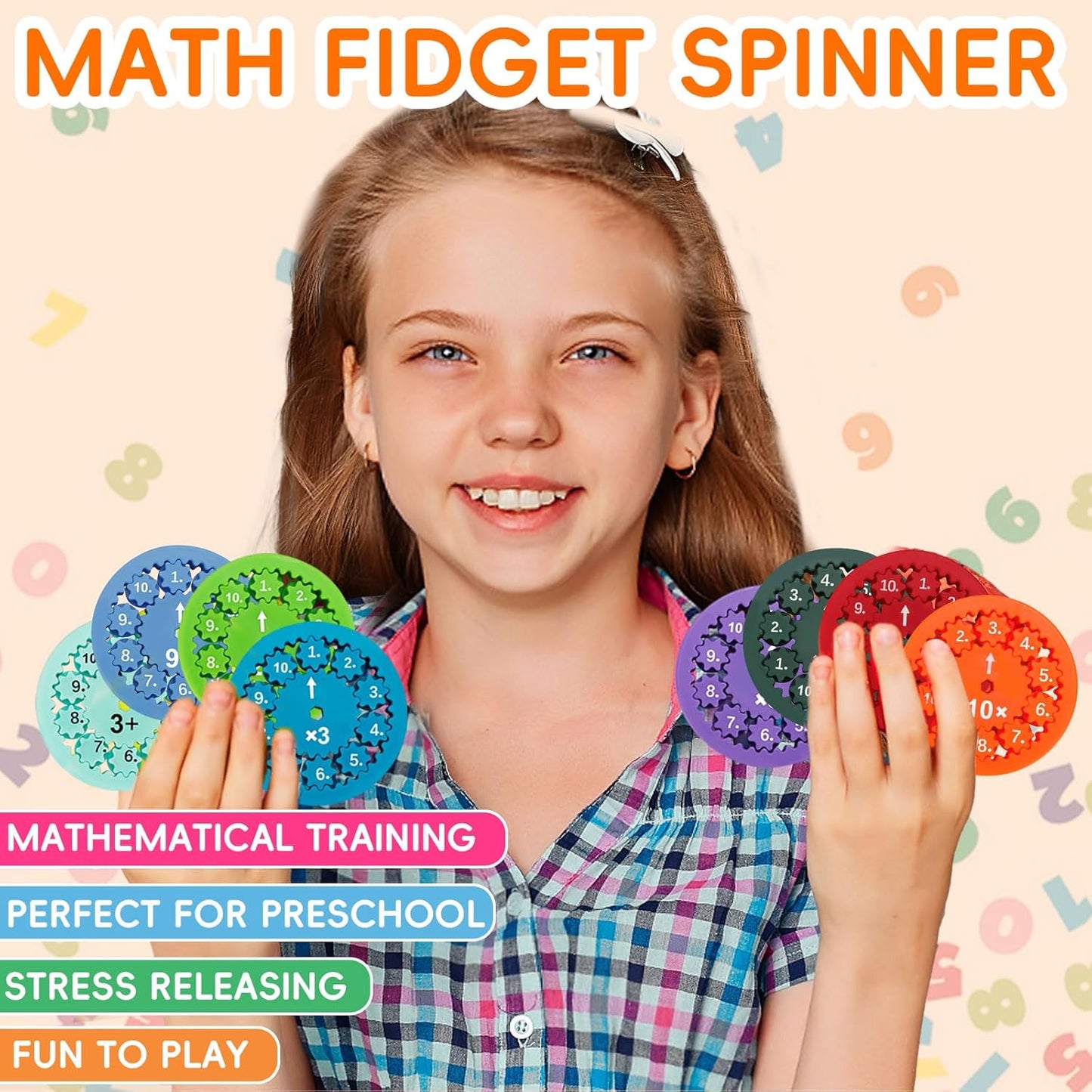 Math Fidget Spinners, Math Facts Fidget Spinners, Math Fact Fidget Spinner, Fidget Learning Game Toy, Round Math Fidget Spinner Children Counting Toys Learning Early Education(Multiplication 9PCS)