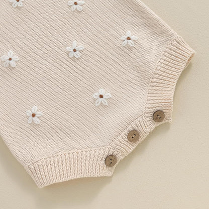 BULINGNA Newborn Infant Baby Girl Summer Romper Sleeveless Floral Knitted Bodysuit One Piece Jumpsuit Baby Girl Overalls