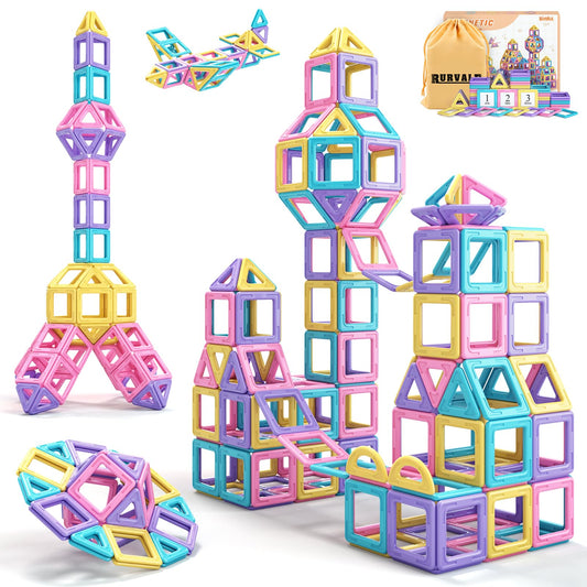 Rurvale Toddler Girl Toys, Magnetic Tiles 44pcs, Birthday Gifts Ideas for Girls Toys Age 3 4 5