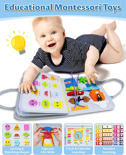 Exorany Busy Board Montessori Toys for Toddler Boy & Girl Birthday Gifts, Busy Book Learning Sensory Toys for Toddlers, Toddler Travel Toy Educational Activities Learn Fine Motor Skills