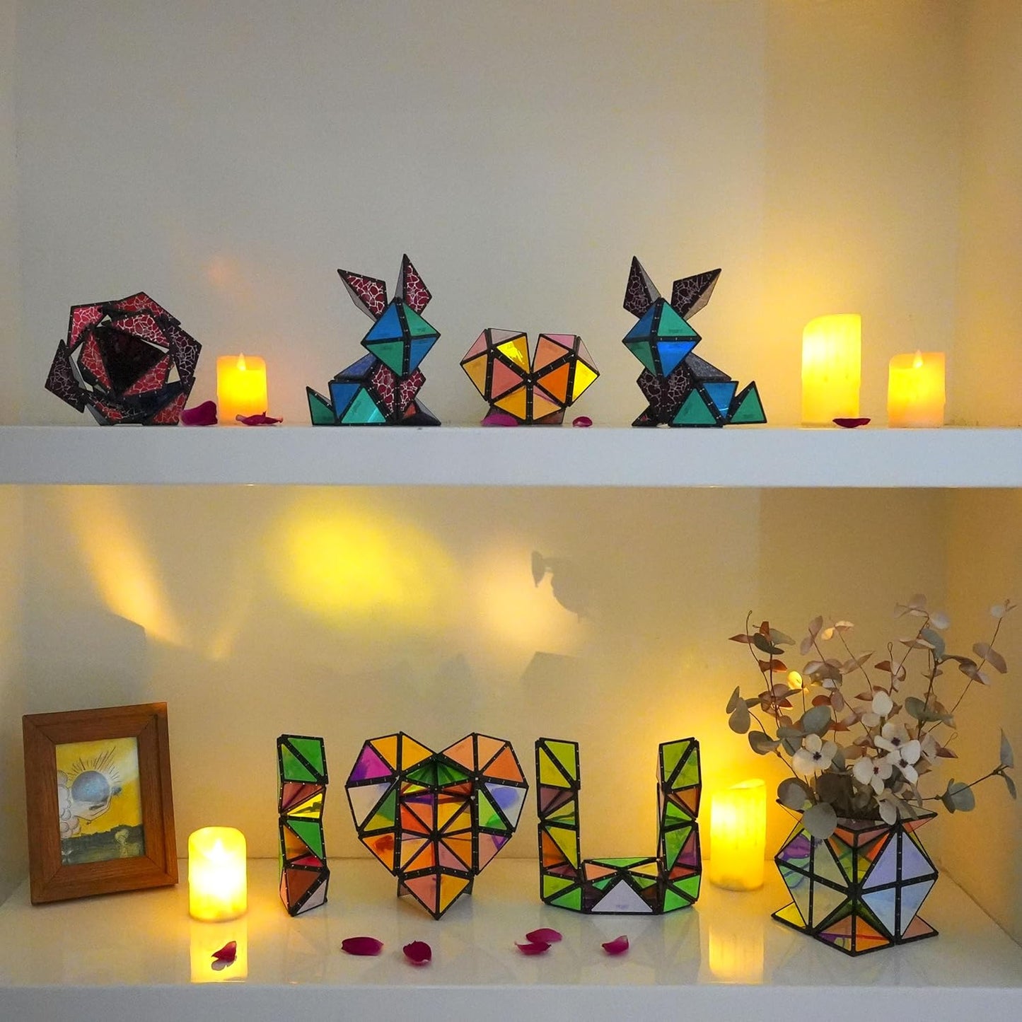 TOSY Magnet Pyramid Glow - 1 Cube Transforms into 1 Billion Shapes, 12 Pieces, 243 Rare Earth Magnets, Glowing, Holographic Design Magnet Tiles Creative Puzzle STEM/STEAM Toy