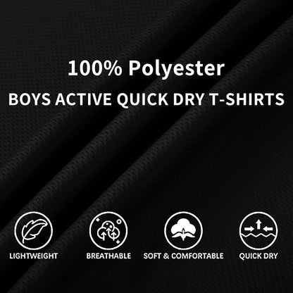 6-Pack Boys Athletic T-Shirts Quick Dry Short-Sleeve Tops Youth Moisture Wicking Running Sports T-Shirts（4-18 Years）
