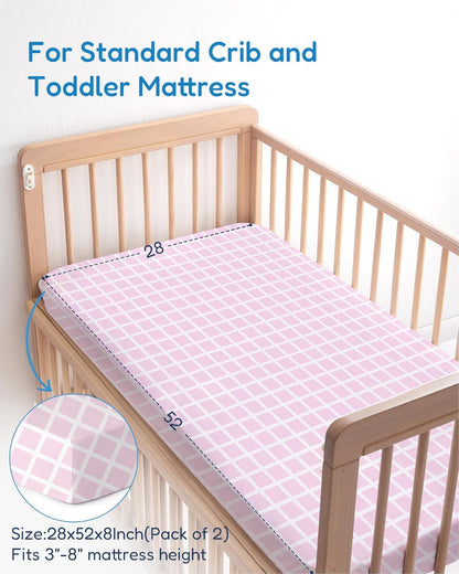 Baby Crib Sheets Boy Girl for Standard Crib Mattress - Flower&Pink Checkered Crib Sheet, Soft