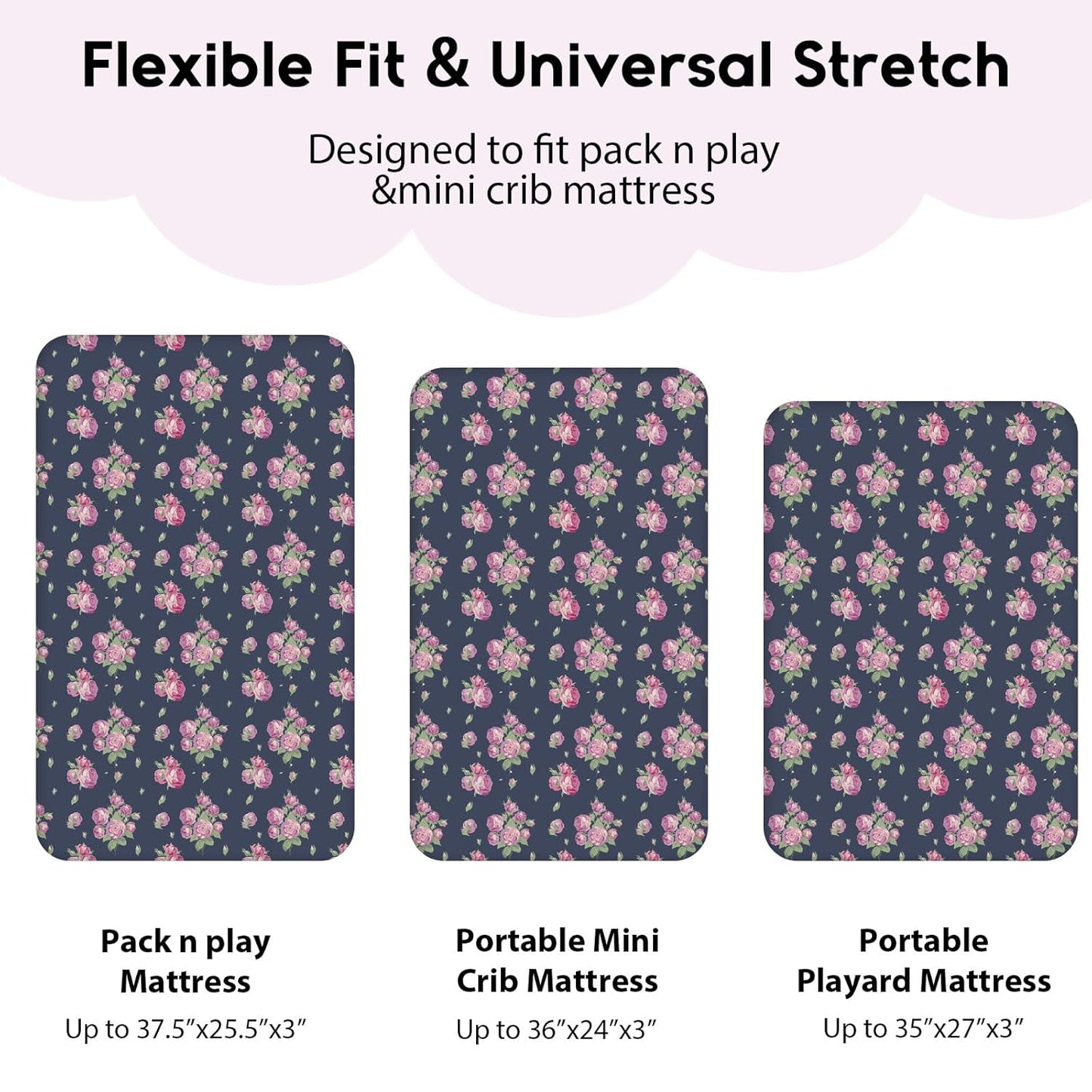 Yoofoss Pack and Play Sheets Fitted, Mini Crib Sheets 2-Pack for Pack N Play Mattress, Stretchy