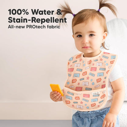 3-Pack Waterproof Baby Bibs for Eating - Lightweight Toddler Feeding Bibs with Large Food Catcher, Mess Proof, Food-Grade Baby Eating Essentials, Easy to Put On & Clean (Beach Day)