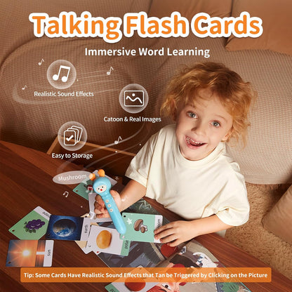 alilo Talking Pen Books Sets for Toddlers 2-6, Kids Learning Electronic Toys, Early Educational Gifts for Boys Girls, with 3 Interactive Audio Sound Books, 100 Talking Flash Cards, Alphabet