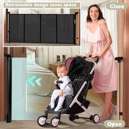 150" Extra Wide Retractable Baby Gates Dog Gate for Large Opening, 41" Extra Tall Mesh Pet Gate, Long Child Safety Gates with Fiberglass Rods for Stairways, Doorways, Hallways - Indoor/Outdoor Use
