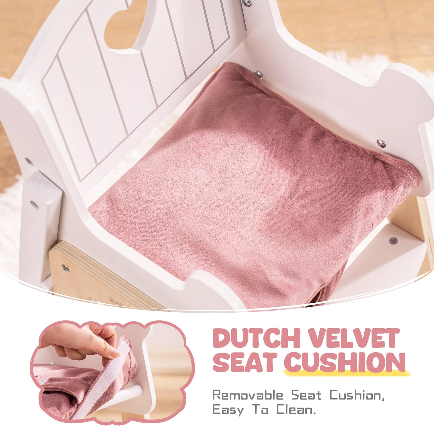 ROBOTIME Wooden Baby Doll High Chair for 18 Inch Dolls, Pink