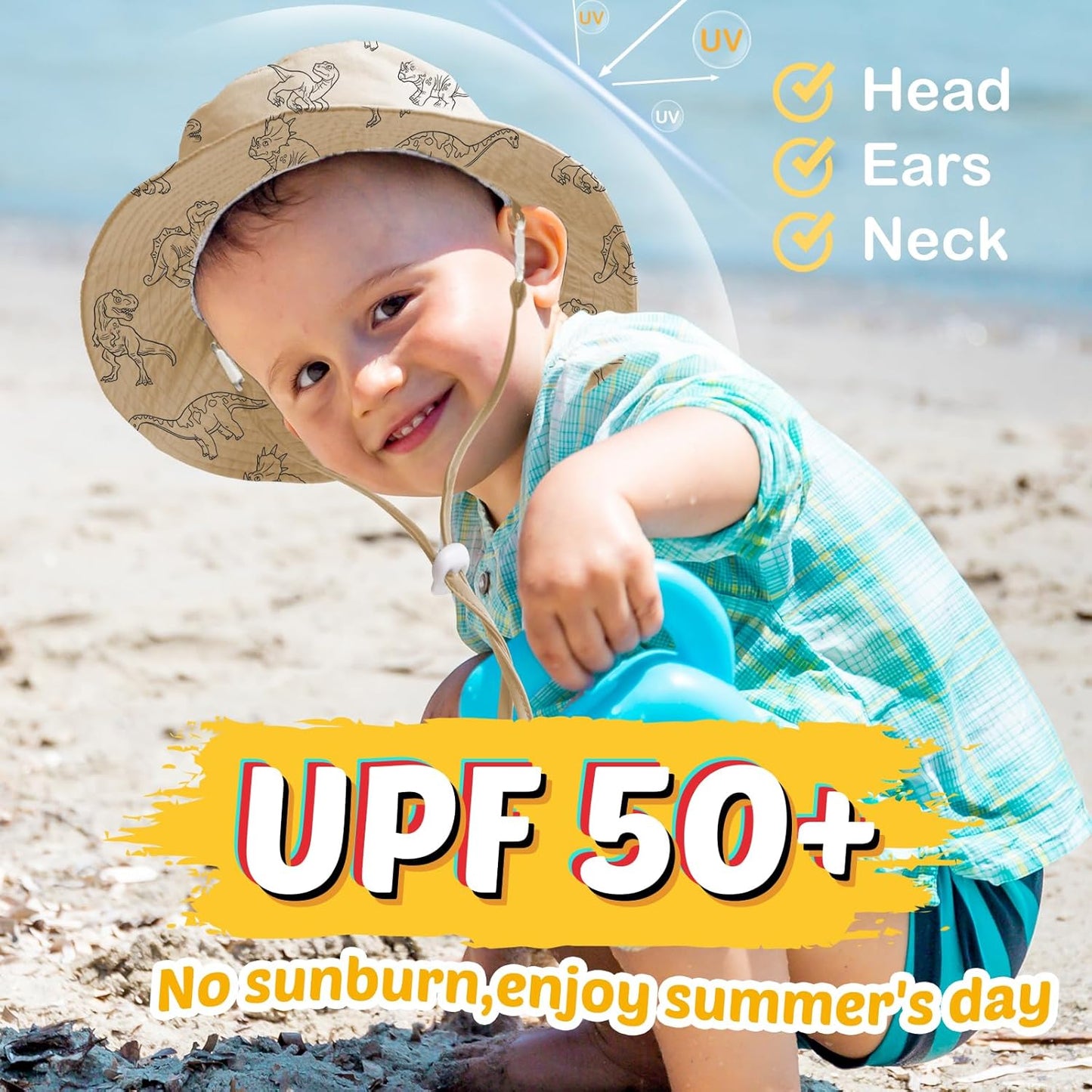 Baby Sun Hat Kids Summer UPF 50+ Toddler Bucket Hat Wide Brim Adjustable Beach Hats for Boys Girls Age 0-6 Years