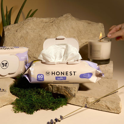The Honest Company Calm + Cleanse Naturally Scented Wipes | Cleansing Multi-Tasking Wipes | 99% Water, Plant Based, Hypoallergenic | Lavender, 60 Count