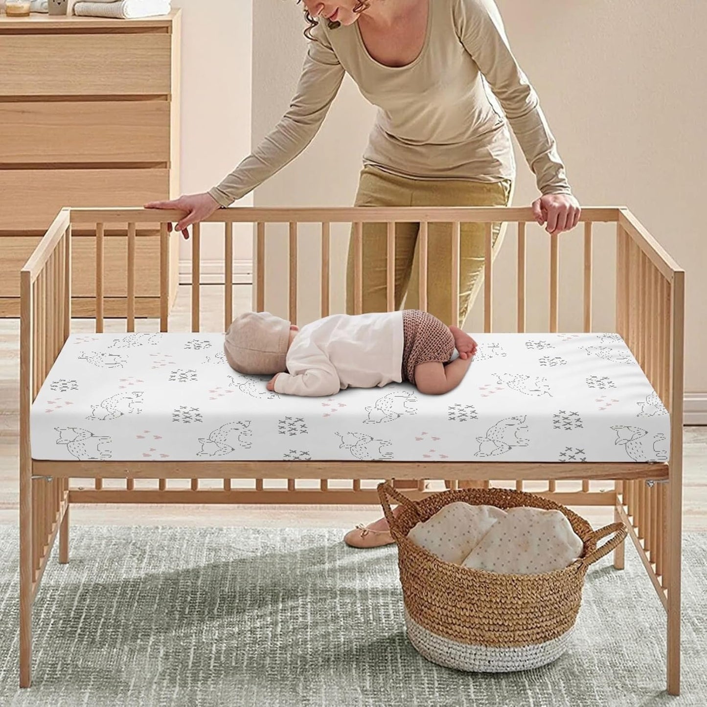 Little Fox and Heart Fitted Crib Sheet Animals Baby Crib Sheet Fit Standard Crib and Toddler Mattress,Crib Mattress Sheets for Boys Girls 28"x52"