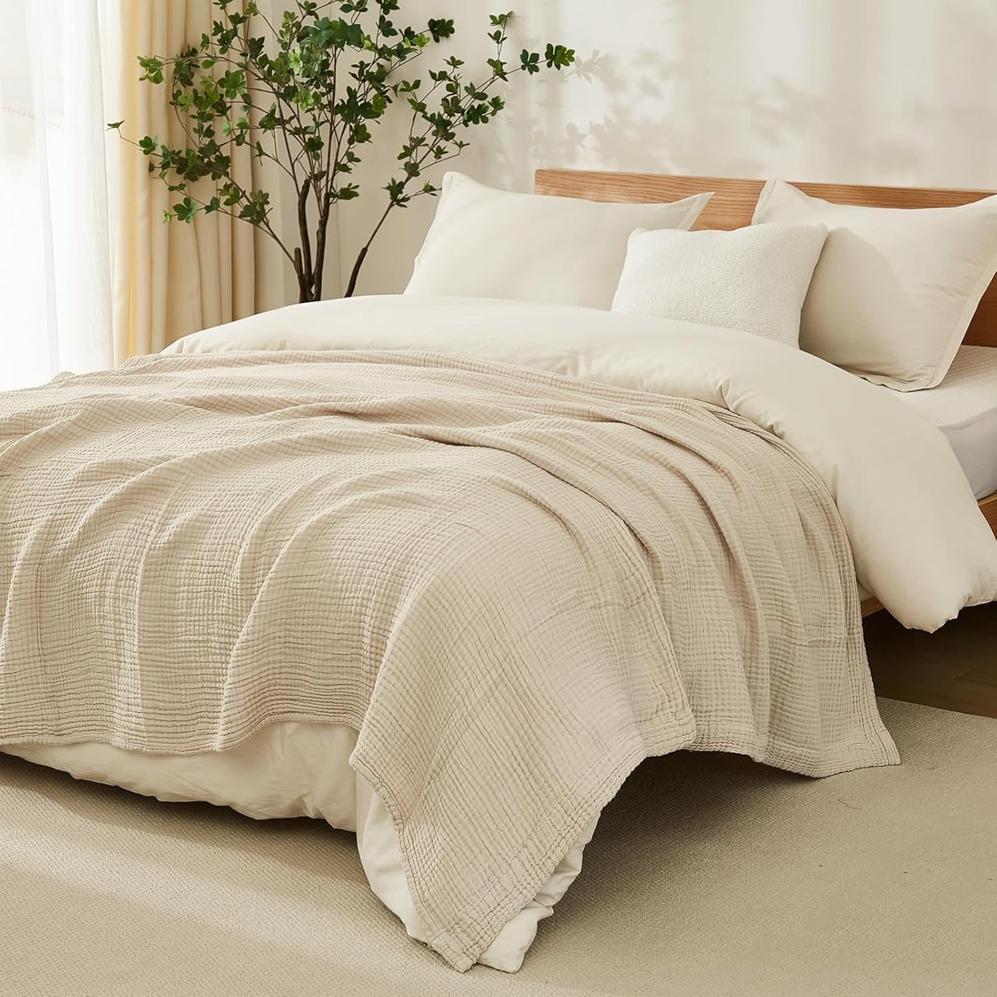 EMME Cotton Blanket Queen Size for Bed Soft Muslin Bed Blankets 90"x90" Lightweight Breathable