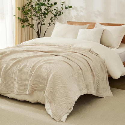 EMME Cotton Blanket Queen Size for Bed Soft Muslin Bed Blankets 90"x90" Lightweight Breathable