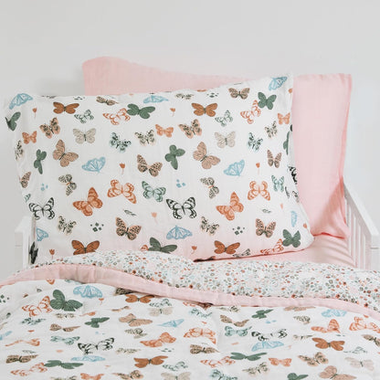 Little Unicorn Standard Pillowcase 2 Pack | Super Soft & Breathable Muslin Fabric | Snug Envelope Closure (Butterflies 2)