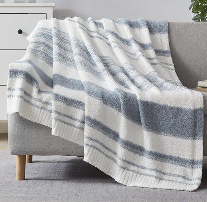 WRENGONGE Grey Blue Throw Blanket, 60x80 Soft Cozy Striped Throw Blankets for Couch, Sofa, Bed