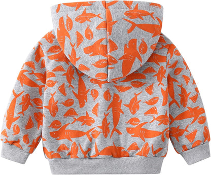 Toddler Boys Full Zip Dinosaur Hoodies Comfortable Sweatshirt