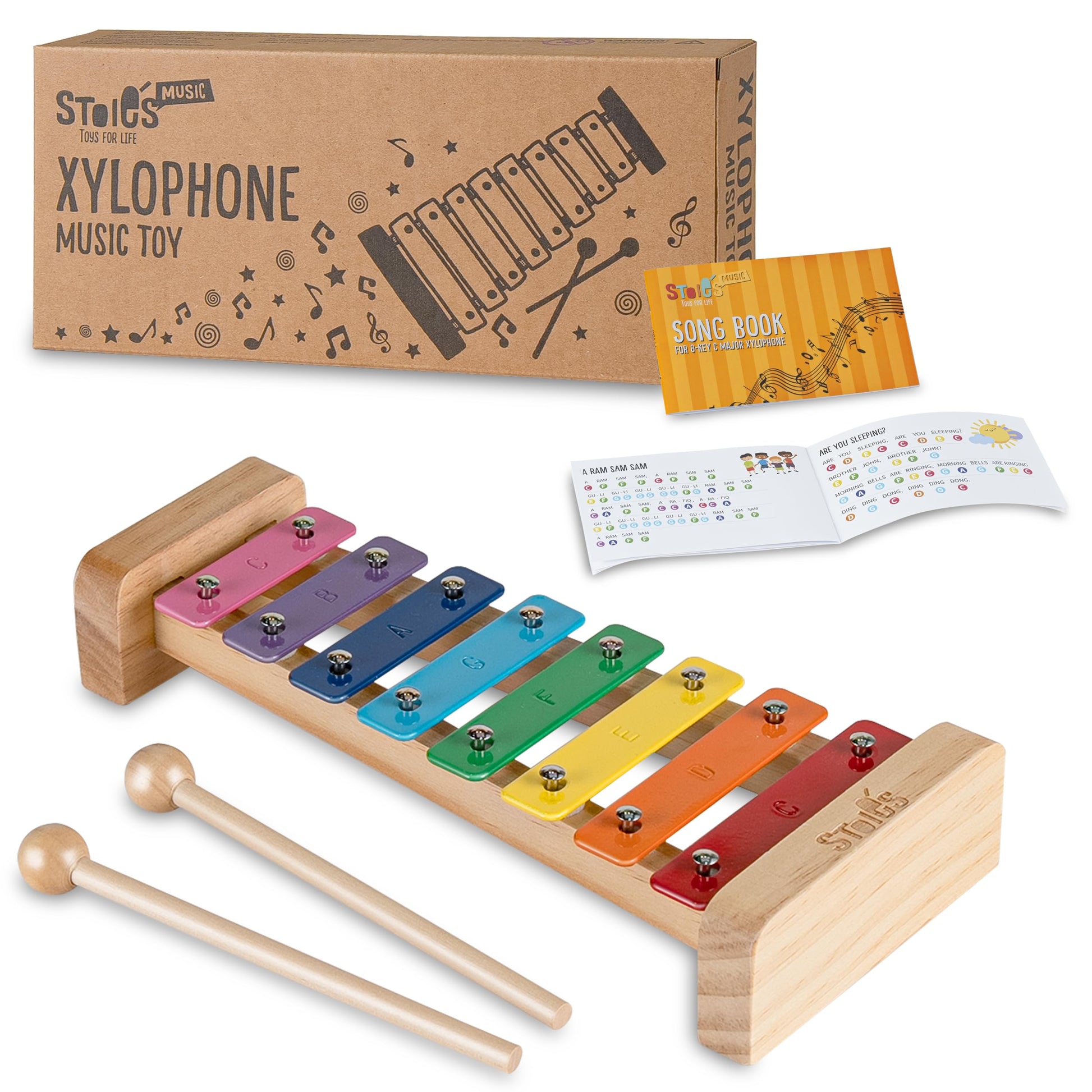 Stoie's Wooden Xylophone for Kids and Toddlers, Kid-Friendly Design, 8 Notes of Rainbow Color