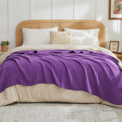 EMME Cotton Muslin King Blanket Bed Layering Breathable Gauze Blanket Soft Lightweight Blankets