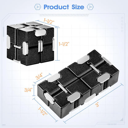 Fidget Cube, Zinc Aolly Metal Infinity Cube Fidget Desk Toy, Punk Style Design with Exquisite Case, Durable and Heavy Cool Gadgets, Adult Fidget Toys for Alleviate Stress and Anxiety(Black)