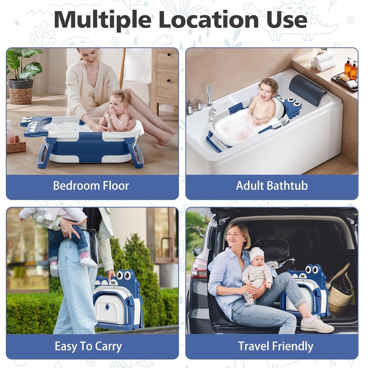 TPN Collapsible Baby Bathtub, Baby Bath Tub with Soft Cushion & Real-Time Thermometer, Baby Bathtub