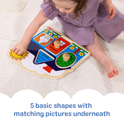Melissa & Doug First Shapes Jumbo Knob Puzzle, Wooden Peg Puzzle for Toddlers, Educational Toy for