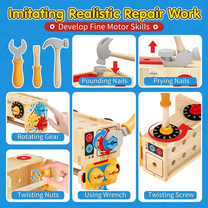 Lehoo Castle Montessori Kids Tool Set, Wooden Toddler Tool Set for Ages 2-4