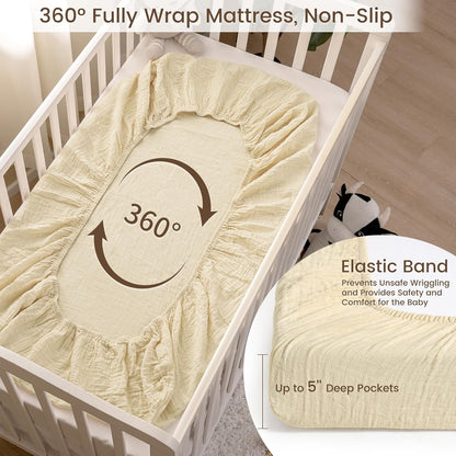 david's kids Muslin Mini Crib Sheets, 2 Pack Cotton Pack N Play Sheets for Boys Girls Neutral, Soft