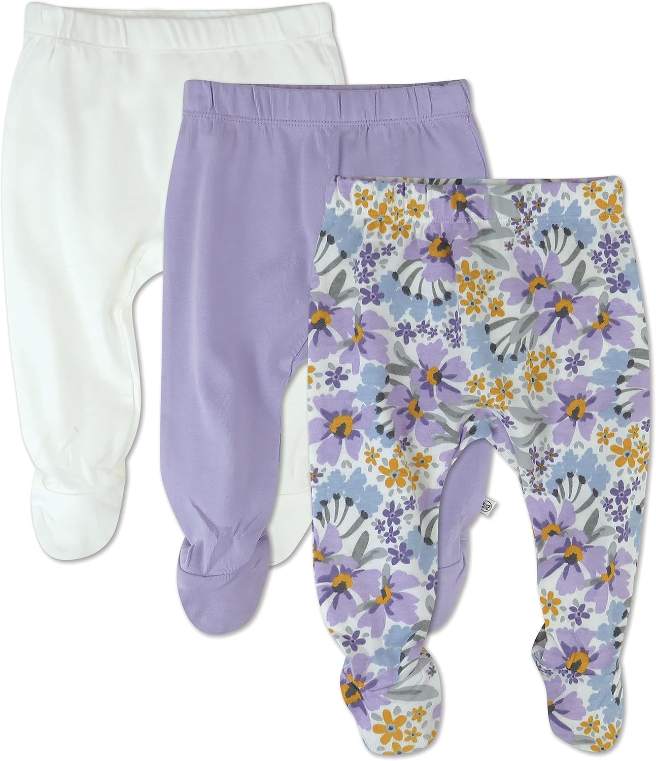 HonestBaby 3-pack Footed Pants Roomy Fit Pull on Bottoms 100% Organic Cotton for Infant Baby Boys, Girls, Unisex