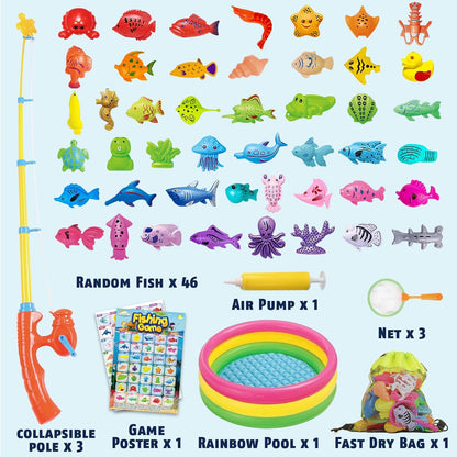 CozyBomB™ Magnetic Fishing Toys Game Set for Kids | Water Table Bathtub Kiddie Pool Party & Pole