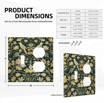 Wallplates William Morris Vintage Botanical Birds Golden Green Leaves 1 Toggle 1 Duplex Switch Plate Electrical GFCI Faceplate Decorative Light Switch Covers for Bedroom Home Decor