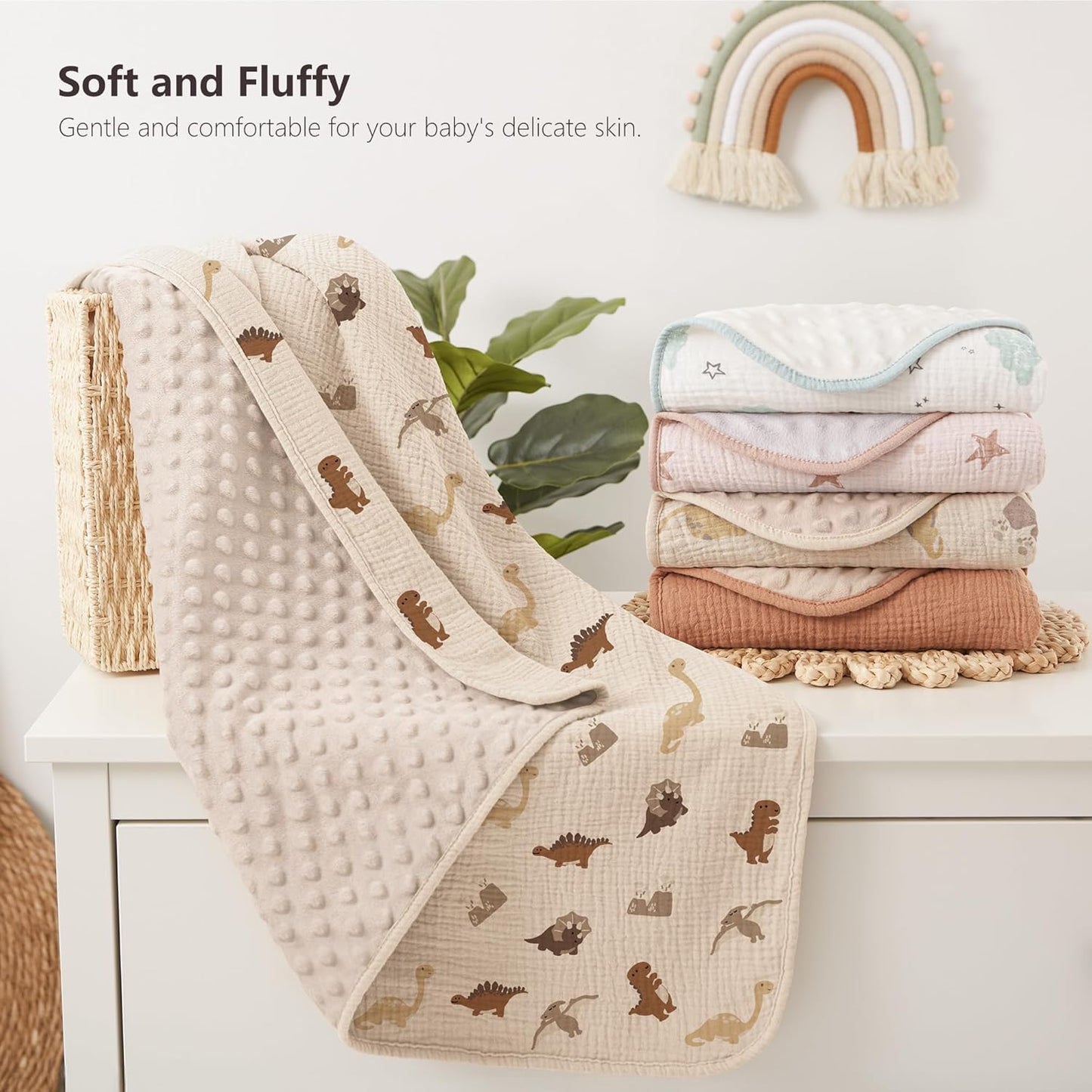 Susurration Baby Blanket for Unisex Boys Girls, Soft Nursery Minky Blanket with Muslin Cotton Front