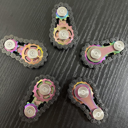 Stainless Steel Sprocket Fidgets Chain Fidget Cube Gears Linkage Bike Chain Novelty Fidget Block Kinetic Desk Toy Metal EDC Focus Meditation Break Bad Habits ADHD (Colorful+Black)
