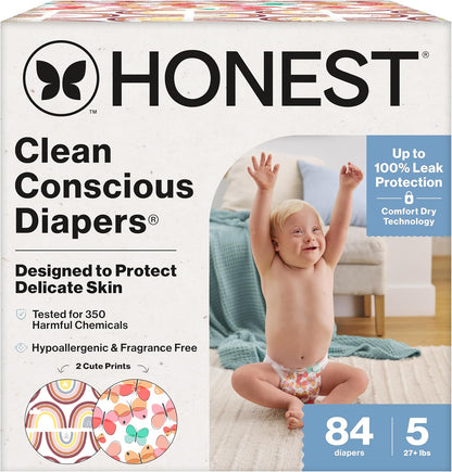 The Honest Company Clean Conscious Diapers for Delicate Skin | Up to 100% Leakproof |
