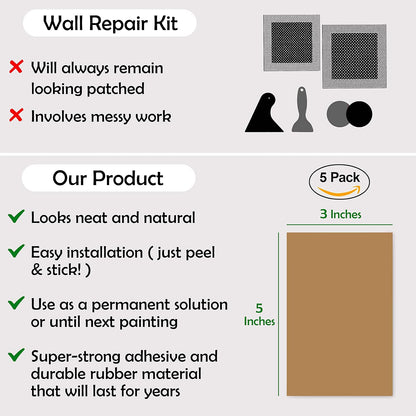 Rubber Bond Self-Adhesive Rubber Wall Outlet Cover Plate 5 Pack - Easy to Apply Peel & Stick Drywall Hole Patch - 5x3 Inch Screwless Blank Wall Plate Cover - Premium Rubber Wall Hole Cover (Brown)