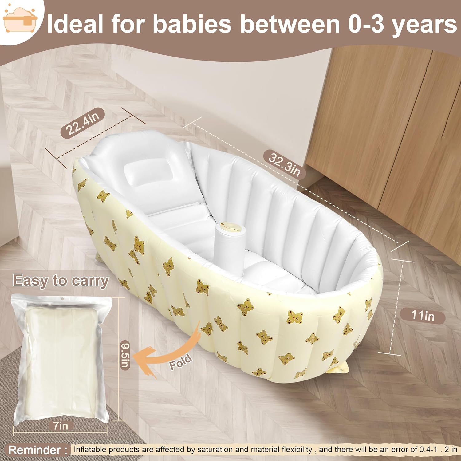 Mink Newborn to Toddler Bath Tub,Inflatable Baby Bathtub with Built-in Air Pump,Portable Travel
