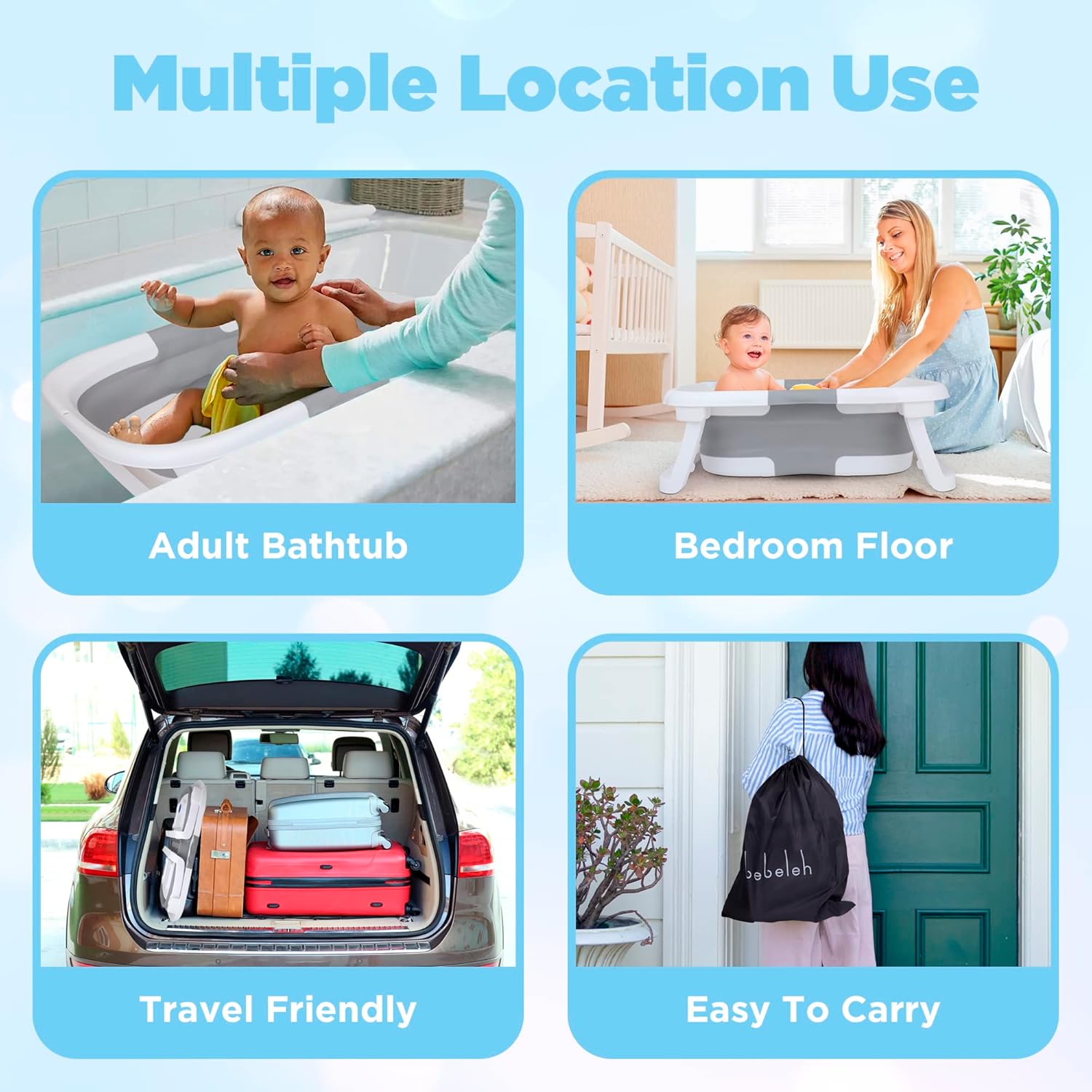 BEBELEH™ Collapsible Baby Bathtub – Bathtub + Baby tub Sling + Newborn Sling – Baby Bathtub Newborn