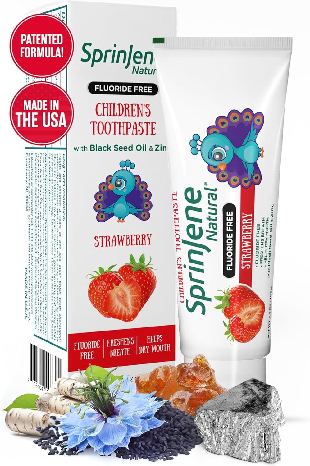 SprinJene Natural Kids Toothpaste, Strawberry | Natural Children’s Toothpaste | Fluoride Free