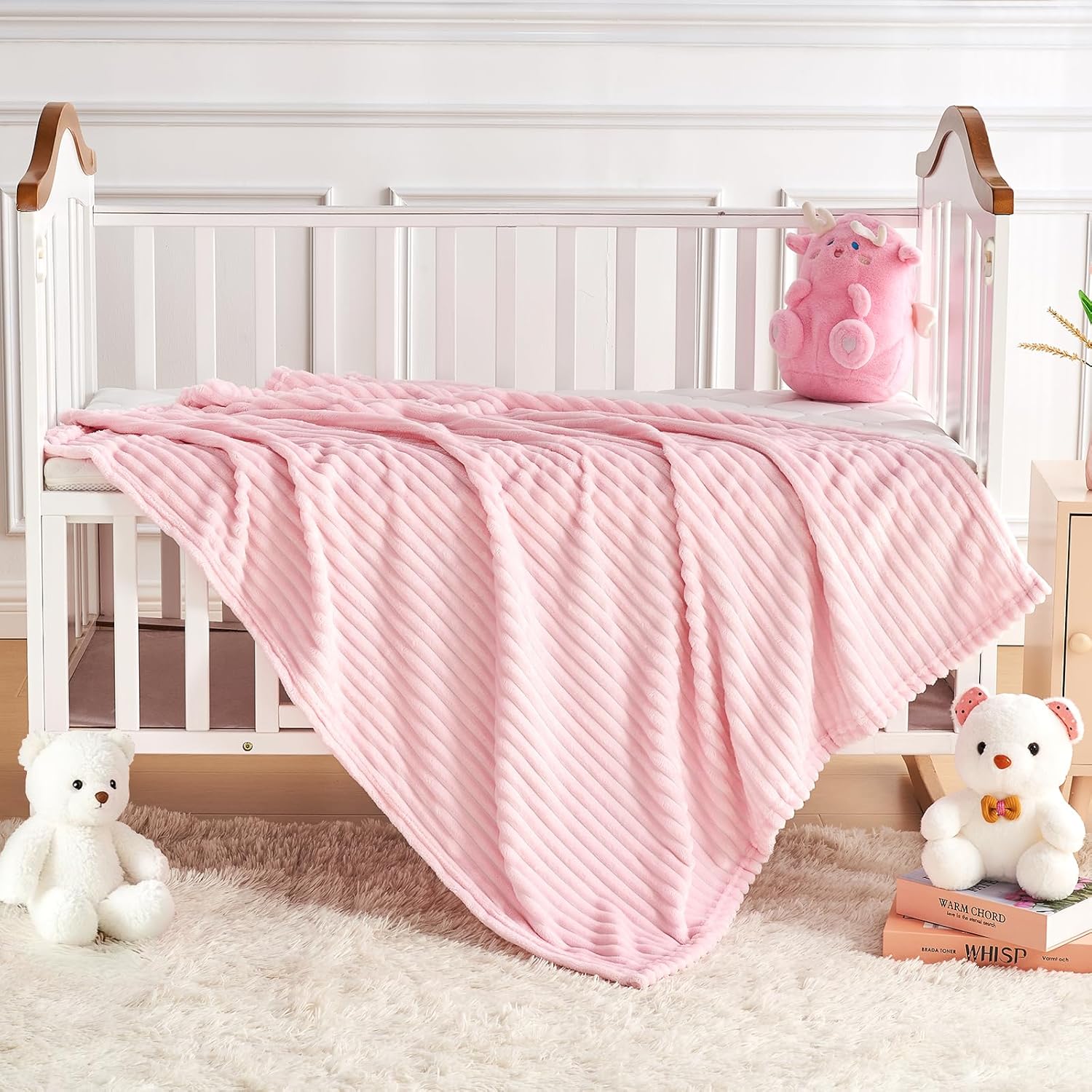 Soft Fleece Baby Blanket Ultra Cozy Pink Baby Blankets for Girls Warm and Lightweight Infant
