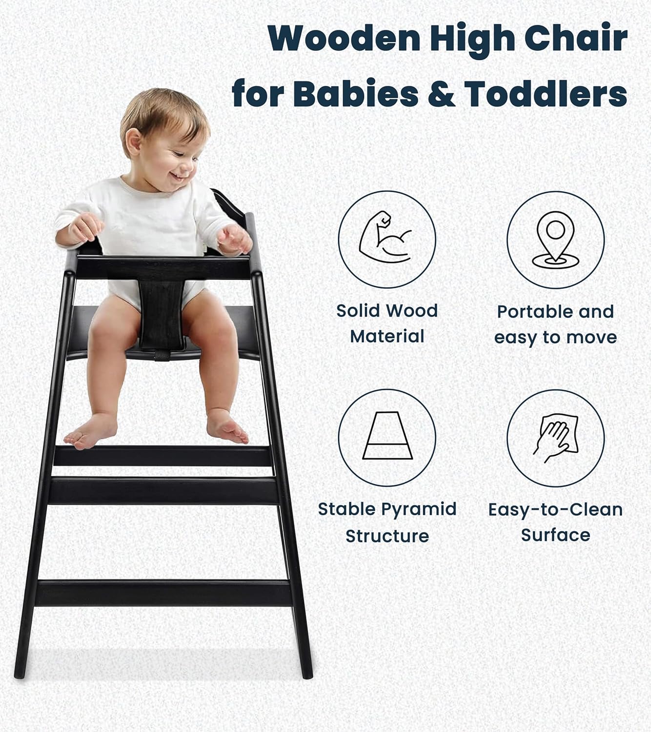 Alpine Wooden High Chairs for Babies and Toddlers with Safety Strap, Commercial Grade Restaurant
