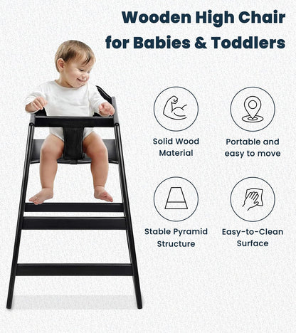 Alpine Wooden High Chairs for Babies and Toddlers with Safety Strap, Commercial Grade Restaurant