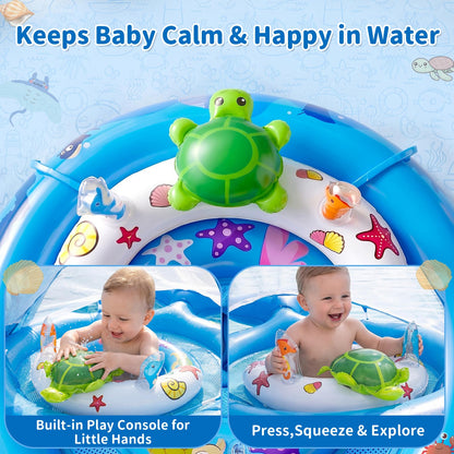 Inflatable Baby Pool Float with Sun Canopy, UPF50 Sun Protection, Portable & Easy to Store, Padded