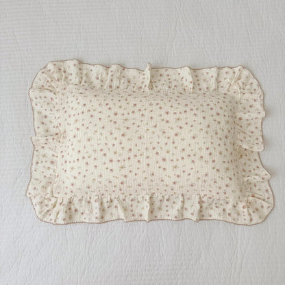 BuLuTu 2-Layer Cotton Muslin Toddler Pillowcases for Girls Boys Floral Pillow Cover Decorative Pillow Cases Gauze Cotton Small Pillow Protector for Crib, Envelope Closure, 14"x20",1 pc