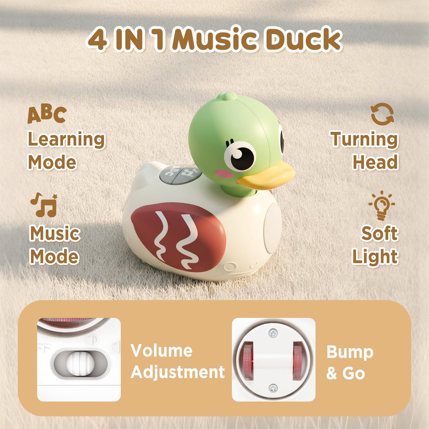 iPlay, iLearn Baby Musical Duck Toy, Tummy Time Crawling Toy for 6-12 Month